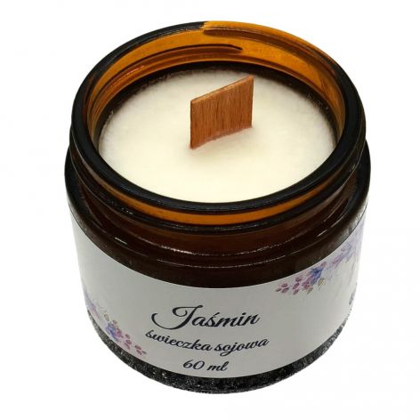 Świeczka Sojowa Jaśmin 60 ml – Ręcznie Robiona Drewniany Knot 