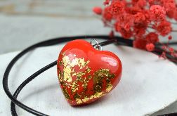 Wisiorek serce - czerwień i złoto