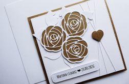 Skromna kartka ślubna z różami z życzeniami