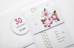 Kartka URODZINOWA różowo-popielate kwiaty