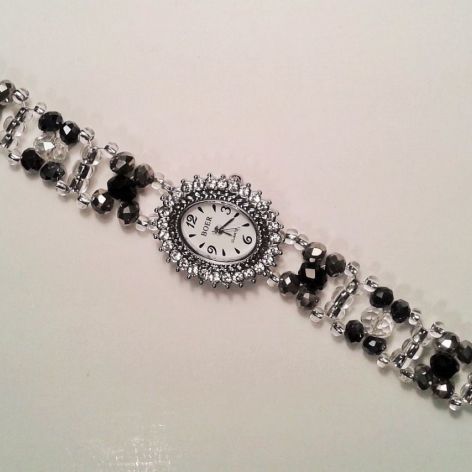 bransoletka z zegarkiem -  czarny i srebrny