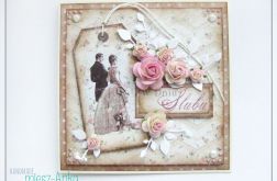 Delikatna kartka na Ślub z parą i różami