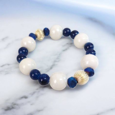 Bransoletka na gumce granatowo-biała