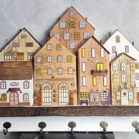 Wieszak - drewniane domki - na klucze i inne drobiazgi 11.