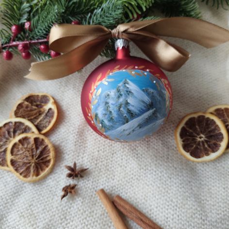 Ręcznie malowana bombka "zimowe Tatry" (1), 10 cm