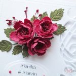 Kartka ŚLUBNA biało-bordowa - Pamiątka Ślubu z bordowymi kwiatami
