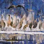 Żurawie manewry,  obraz akrylowy na płótnie 70x50x1cm  - 