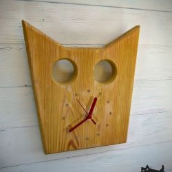 Zegar drewniany Kotek szczotkowany