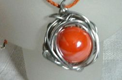 Pomarańczowa porcelana kula w oplocie-wisior