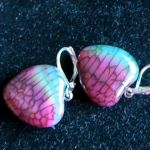 Zielono-fioletowy agat pajęczy, kolczyki serduszka - 