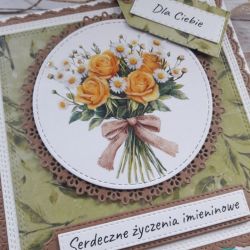 Kartka imieninowa (lub na inną okazję) z bukietem róż i stokrotek 