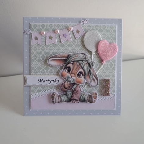 Personalizowana kartka na urodziny roczek z króliczkiem