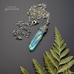 Wisiorek talizman błękitny kryształ aqua aura