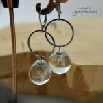 Kolczyki kule z żywicy z nasionami dmuchawca - Wykonane ręcznie z krystalicznej żywicy