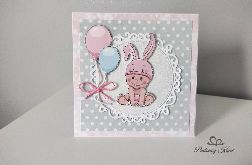 Kartka na Narodziny, Roczek Urodziny różowy króliczek