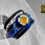 Daisy III - bransoleta z żywicy i rzemieni - 