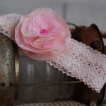 Retro opaska niemowlęca - Beż & róż - retro opaska niemowlęca
