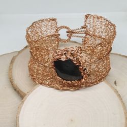 Bransoletka wire crochet z labradorytem miedź