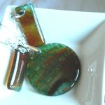 Zielono-pomarańczowy agat pajęczy, wisior i kolczyki, zestaw biżuterii - 