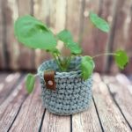 Koszyk 12x11cm,kosz do przechowywania,z paskiem skórzanym. - 