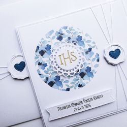 Kartka na Komunię ręcznie robiona niebieska