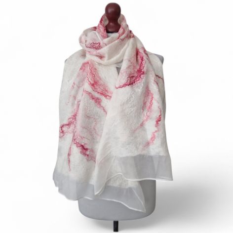 SZAL JEDWABNO WEŁNIANY RÓŻOWY JEDWAB