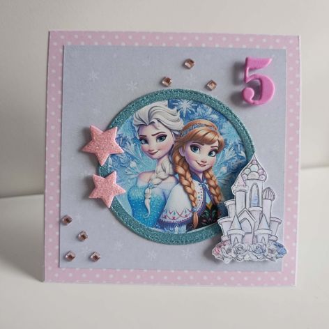 Kartka urodzinowa ręcznie robiona Kraina lodu Elsa i Anna
