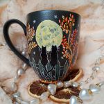 Księżycowe koty ręcznie malowany kubek 300 ml. - ręcznie malowane