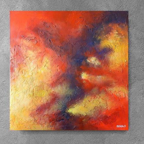 Abstrakcja w czerwienach-obraz akrylowy formatu 60/60 cm 