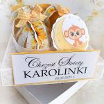 Kartka w pudełku na Roczek, Box na Chrzest - Buciki dla dziewczynki