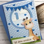 Kartka na roczek z żyrafą dla chłopczyka - Kartka z kopertą