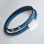 Bransoletka turquoise blue leather+anchor - 