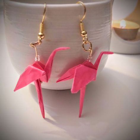 Kolczyki origami flamingi