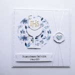 Subtelna kartka na Komunię niebieska handmade - Subtelna kartka komunijna z kielichem