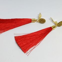 Klipsy z Chwostem frędzle chwosty Czerwone złote
