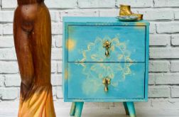 Turkusowa szafka z mandalą, orientalna, ciekawe uchwyty, wysyłka