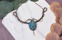 Miedziany naszyjnik wire wrapping z turkusem #488
