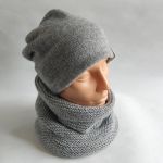 Komplet ręcznie robiony na drutach z alpaką, szary. - szary komplet