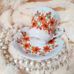 Barwny ręcznie malowany komplet kwiaty 250ml. talerzyk z filiżanką - ręcznie malowane