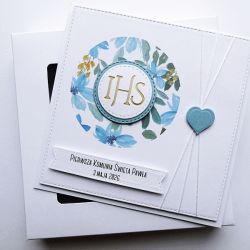 Kartka na Komunię niebieska pamiątka handmade