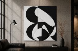 Abstrakcja obraz czarno biały geometryczny Ręcznie malowany 100x100cm