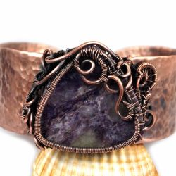 Czaroit, miedziana bransoletka z czaroitem