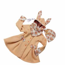 Komplet płaszczyk z uszkami oraz czapka i chustka r.92/98