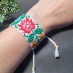 Bransoletka koralikowa folkowa etno Kwiaty Polski motyw tradycyjny ludowy łowicki - Bransoletka koralikowa folkowa etno Kwiaty Polski motyw tradycyjny ludowy łowicki