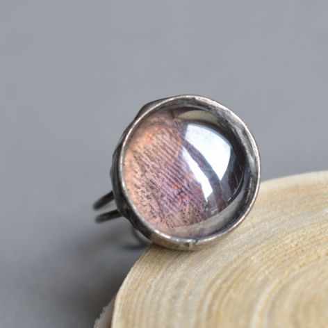 Fioletowa zorza - pierścionek ze szkłem