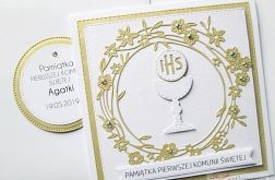 Kartka PAMIĄTKA I KOMUNII biało-złocista