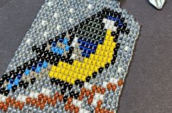 Sikorka zimowa - zawieszka do kluczy torebki plecaka tkany z koralików