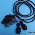 Czarny z perłami komplet sutasz - Czarny komplet grzebień kolczyki sznur pereł sutasz rhodiana