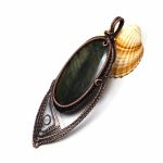 Duży wisior z labradorytem miedziany żółty - wisiorek miedziany z labradorytem