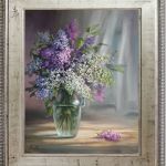 Kwiaty- Bzy w wazonie, ręcznie malowany, olej - na prezent